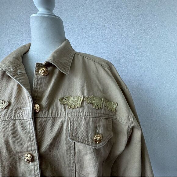 Vintage Tan Bomber Jacket 100% Cotton Women’s Embellished Belt SZ 12 - Picture 11 of 14